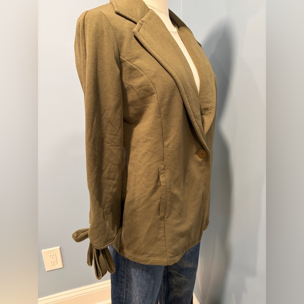 Caslon Olive Green Knit Blazer Tie Sleeve Jacket Size S - Picture 5 of 8